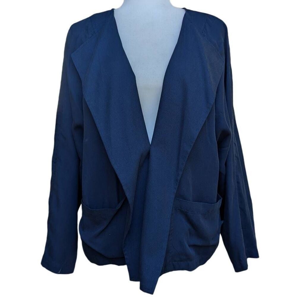 Lucky Brand Navy Blue Tencel Overlay Front Open Light Jacket Size M Pockets